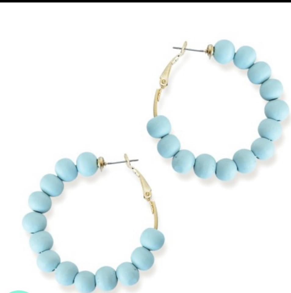 Light Blue wood beaded earrings - RTS