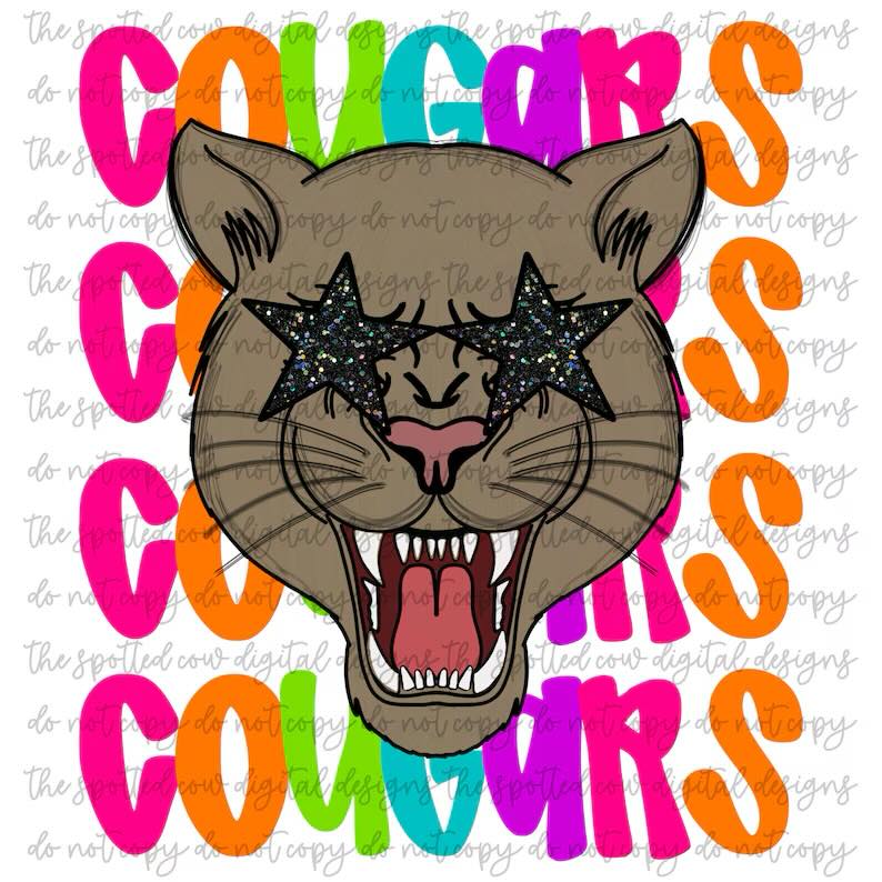 COUGARS- NEON STACKED MASCOT TEES- COMFORT COLORS