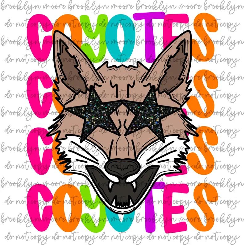 COYOTE- NEON STACKED MASCOT TEES- COMFORT COLORS
