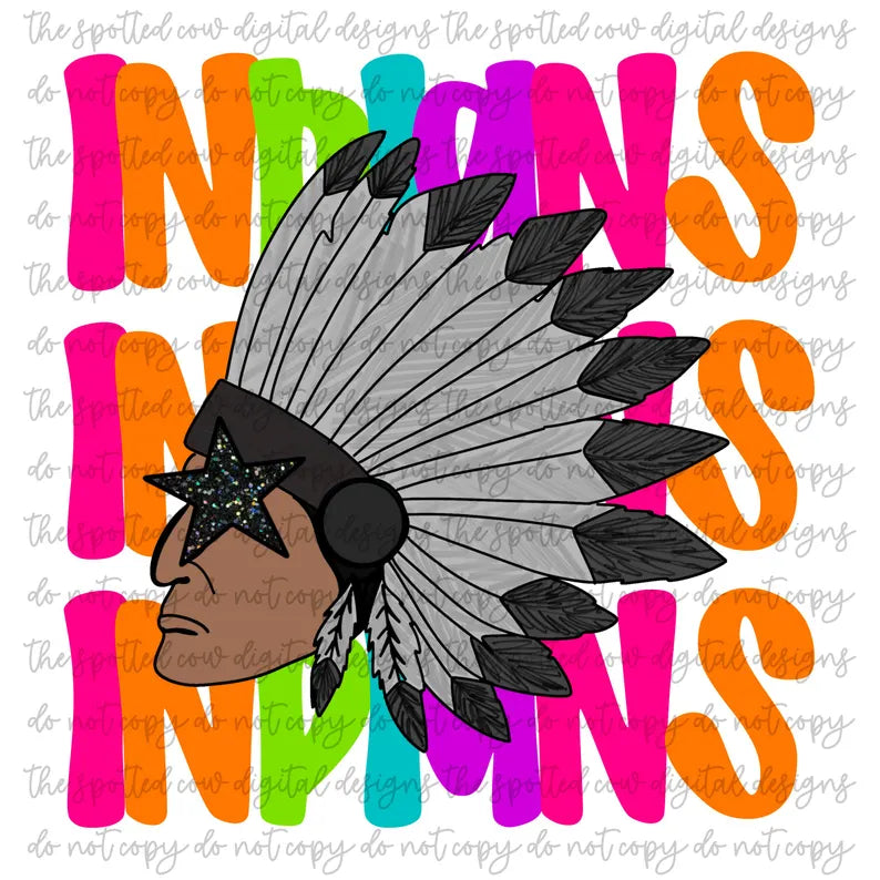 INDIANS- NEON STACKED MASCOT TEES- COMFORT COLORS
