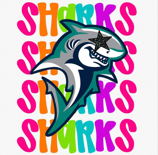 SHARKS-  NEON STACKED MASCOT TEES-  comfort colors