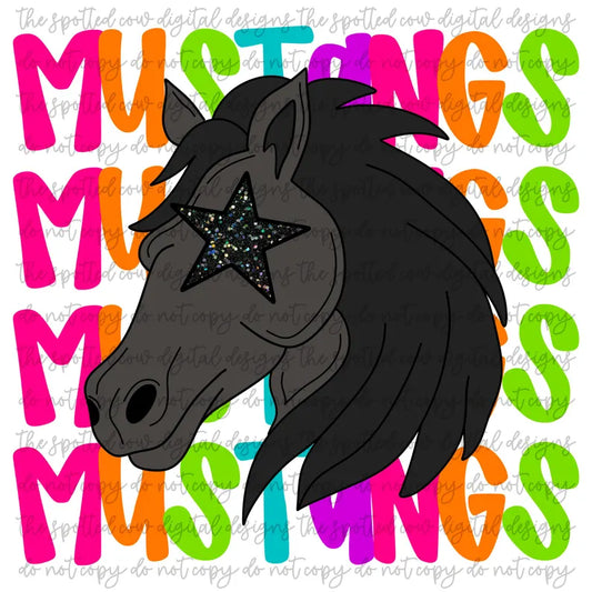 MUSTANGS- NEON STACKED MASCOT TEES-  COMFORT COLORS