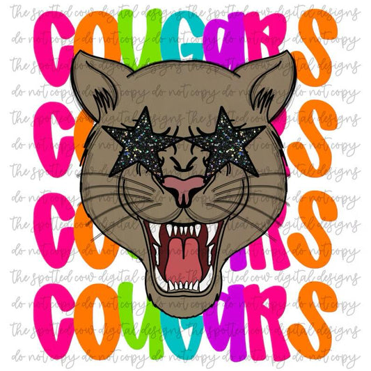 COUGARS-  NEON STACKED MASCOT TEES-  COMFORT COLORS