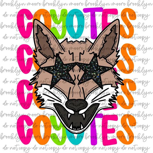 COYOTE-  NEON STACKED MASCOT TEES-  COMFORT COLORS