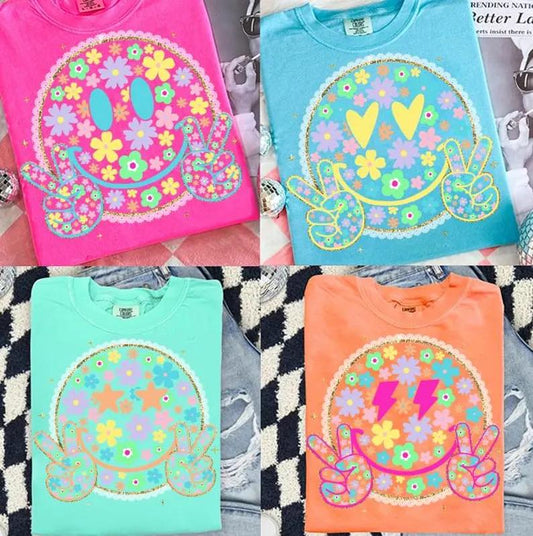 FLORAL EMOJI TEES-  COMFORT COLORS