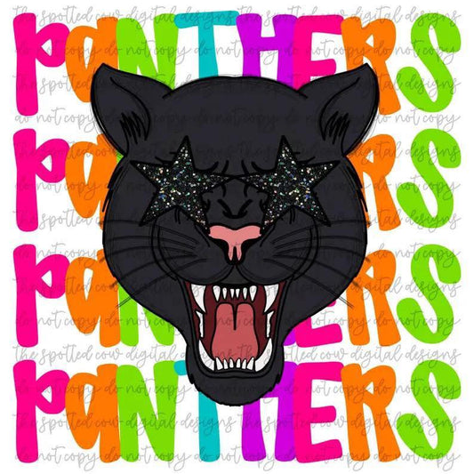 PANTHERS-  NEON STACKED MASCOT TEES-  GILDAN SOFT STYLE