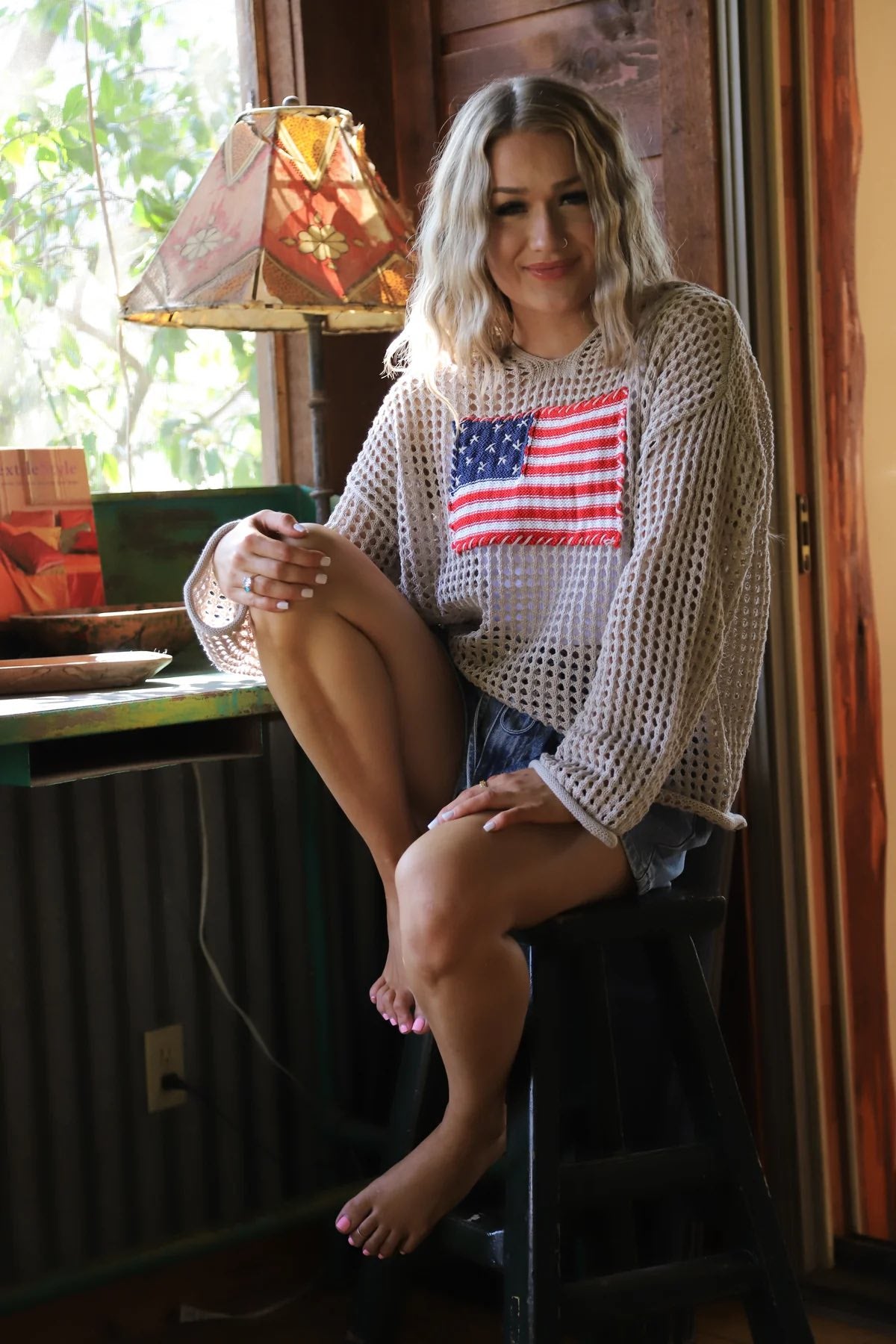 AMERICAN HONEY BY BLAKELEY- FREEDOM FLAG PATCH PULLOVER  ETA MID MAY