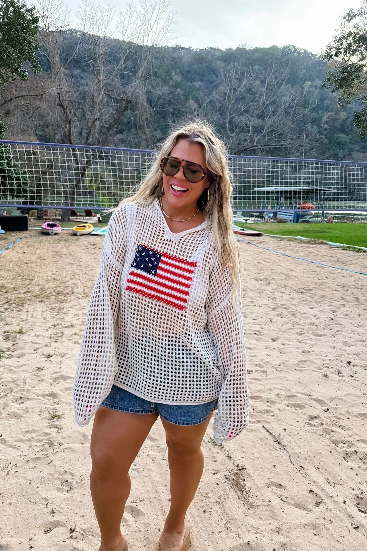 AMERICAN HONEY BY BLAKELEY- FREEDOM FLAG PATCH PULLOVER  ETA MID MAY