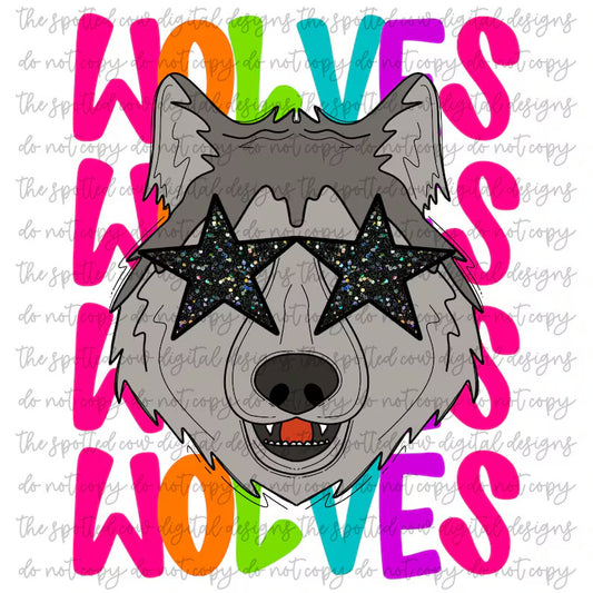 WOLVES-  NEON STACKED MASCOT TEES-  GILDAN SOFT STYLE