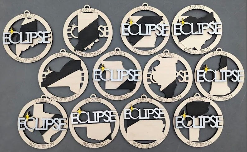 2024 Eclipse Totality Path Ornaments laser  round 2