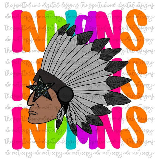 INDIANS- NEON STACKED MASCOT TEES-  COMFORT COLORS