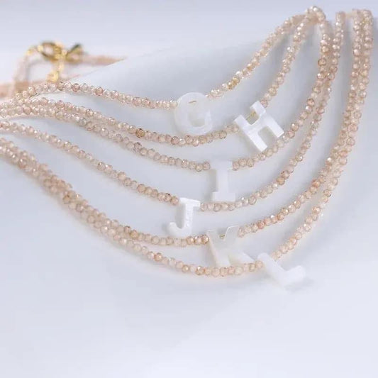 Summer Beaded Inital Opal Shell Necklace   eta 2 weeks