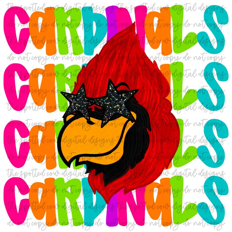 CARDINALS-  NEON STACKED MASCOT TEES-  COMFORT COLORS