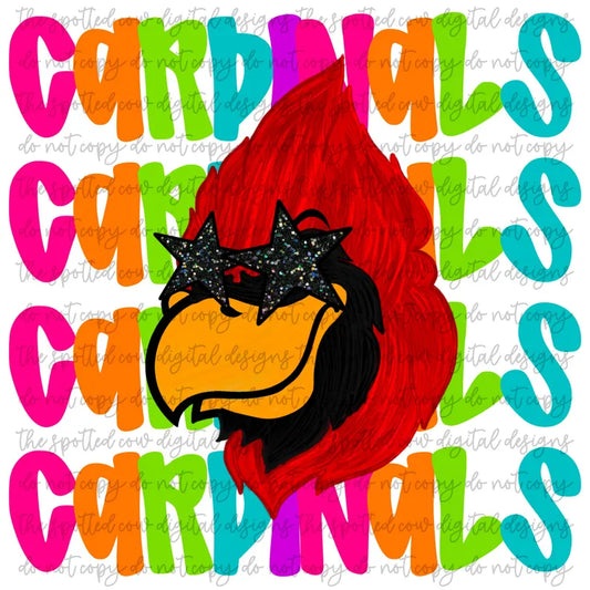 CARDINALS-  NEON STACKED MASCOT TEES-  COMFORT COLORS