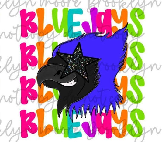 BLUE JAYS- NEON STACKED MASCOT TEES-  GILDAN SOFT STYLE