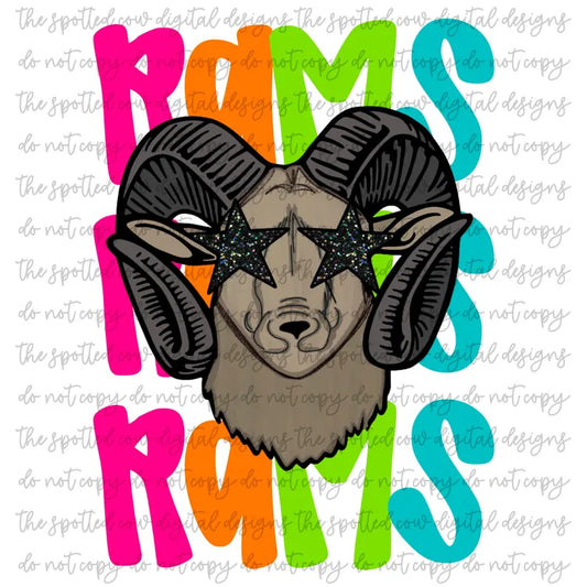 RAMS- NEON STACKED MASCOT TEES-  GILDAN SOFT STYLE