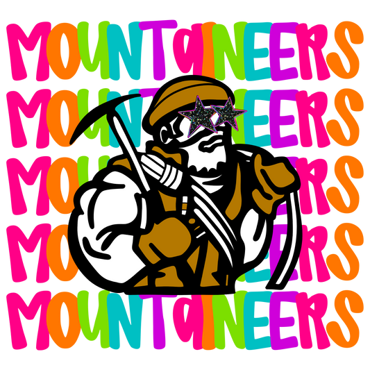 MOUNTAINEERS- NEON STACKED MASCOT TEES-  COMFORT COLORS
