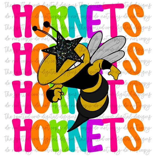 HORNETS-  NEON STACKED MASCOT TEES-  COMFORT COLORS