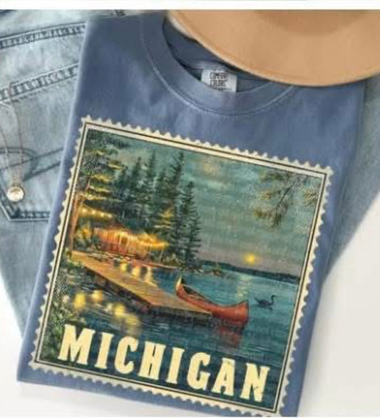 MICHIGAN  "Stamp" State T-shirt- Comfort Colors