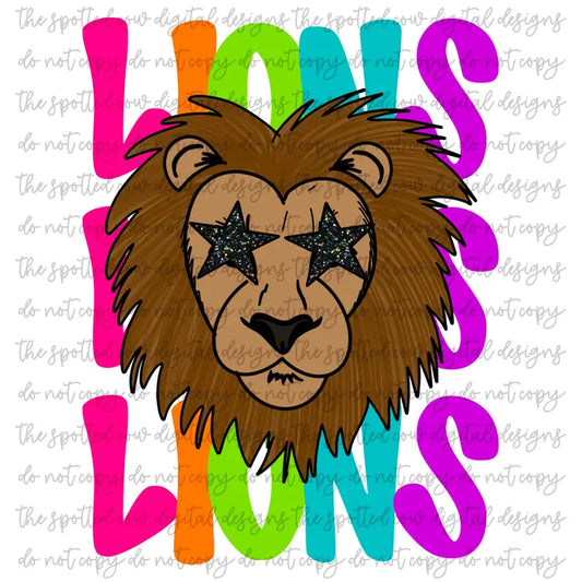 LIONS-  NEON STACKED MASCOT TEES-  COMFORT COLORS