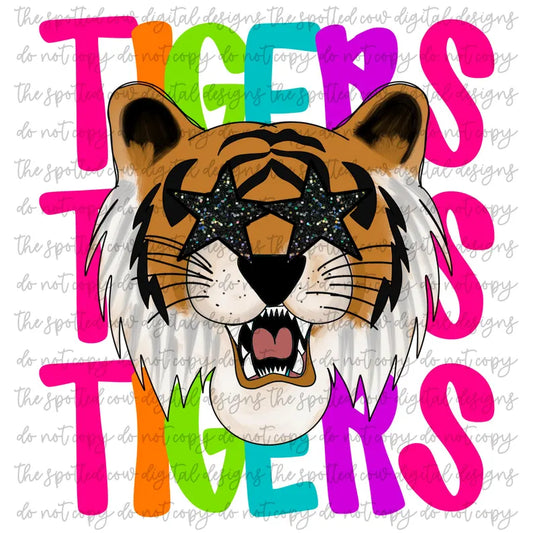 TIGERS- NEON STACKED MASCOT TEES-  GILDAN SOFT STYLE