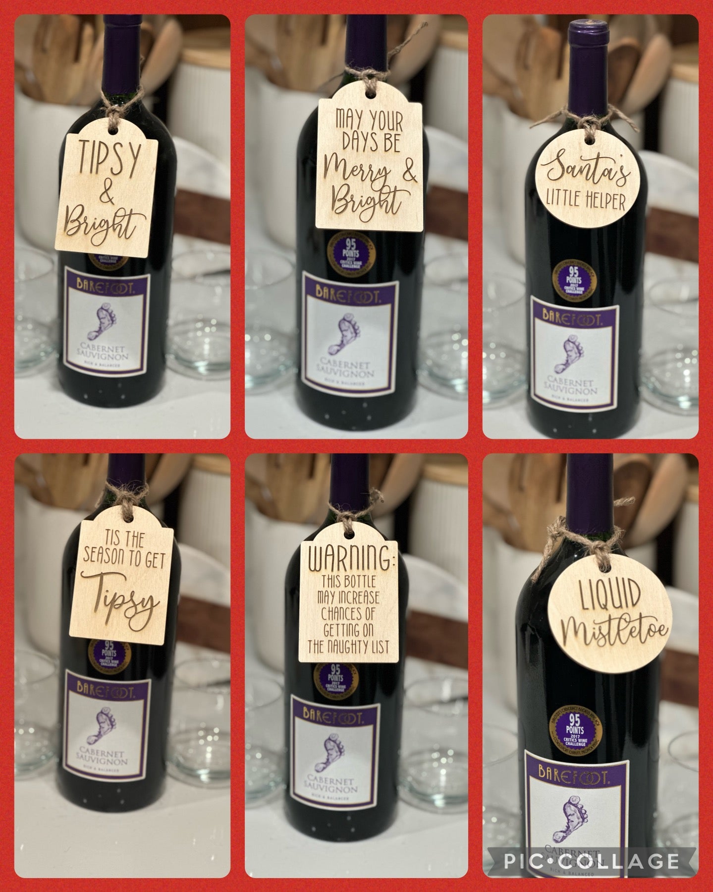 wood wine tags - laser   5 pack