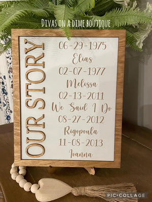 OUR STORY PLAQUE (LASER)